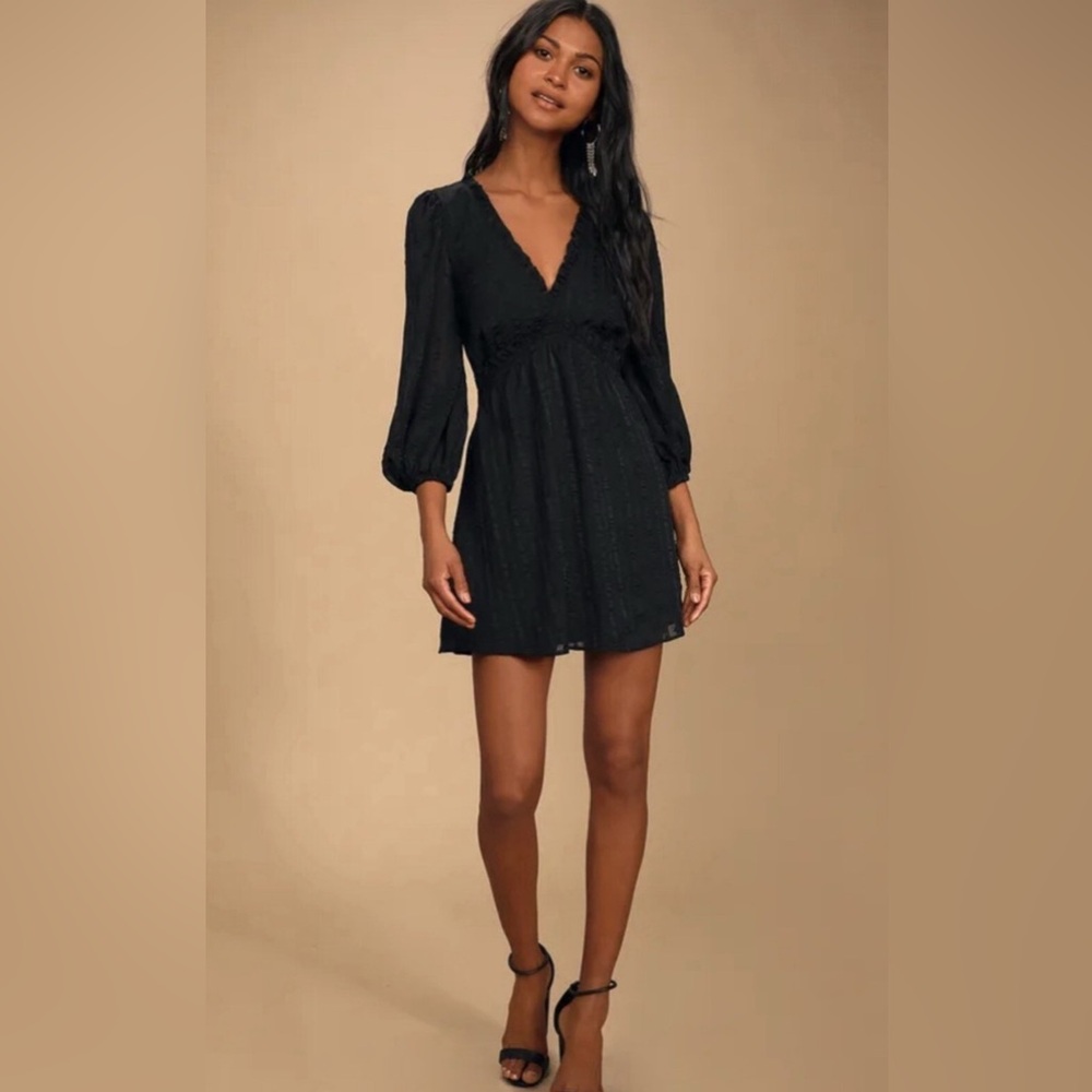 LuLus Forever In My Heart Black Striped Balloon Sleeve Dress. Size Medium